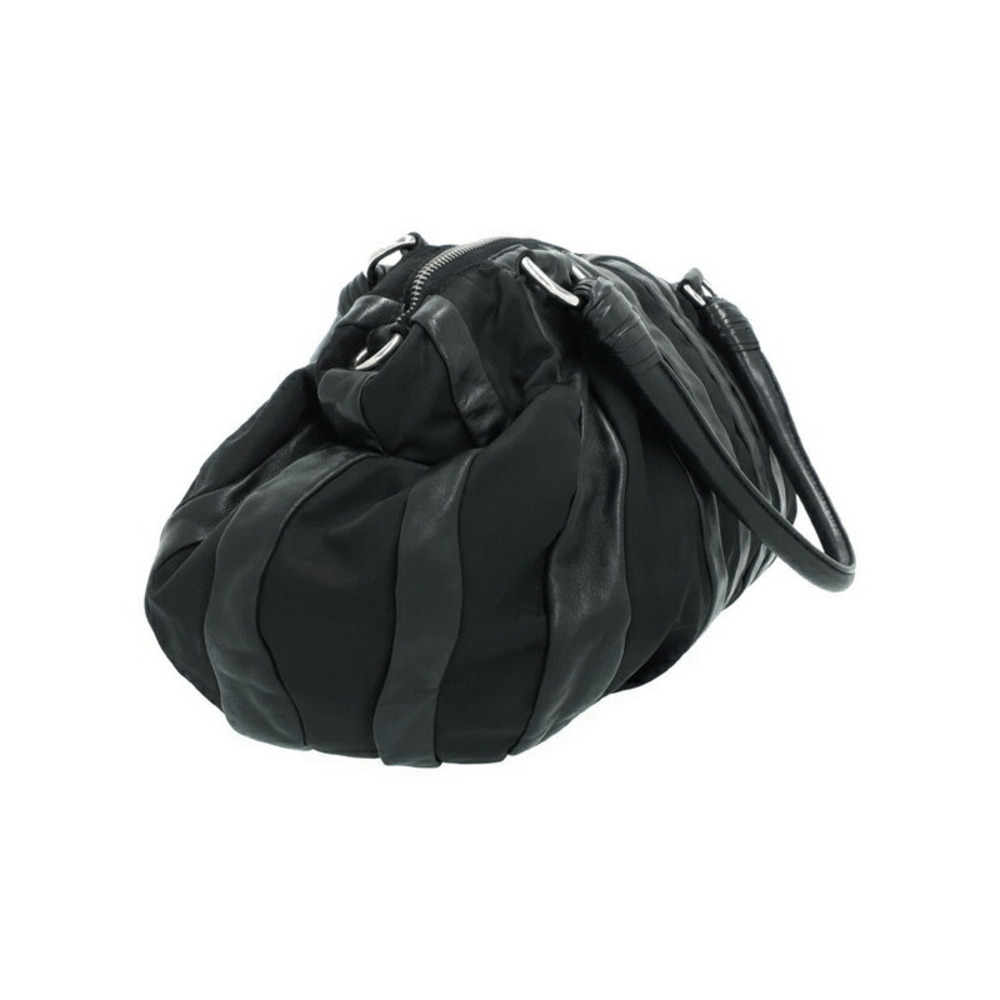 Prada Nappa Black Black Nylon Stripes Tessuto Leather Bag